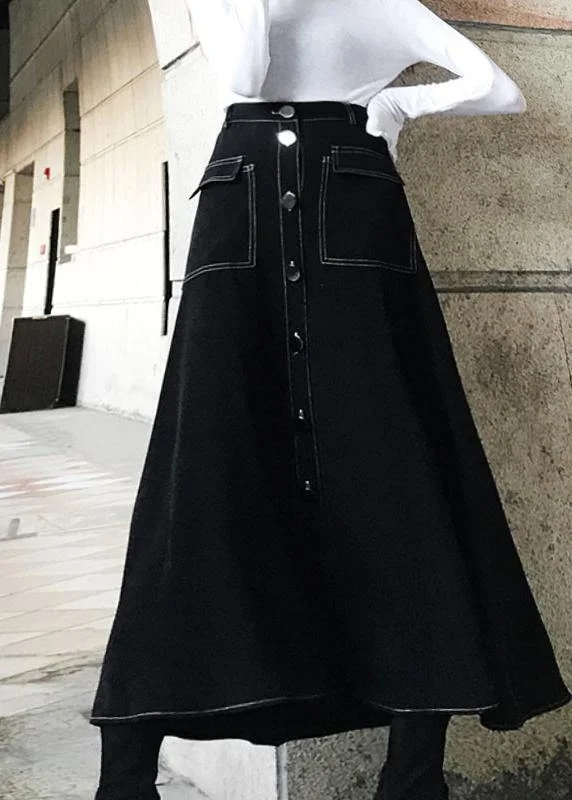 Women Black High Waist Pockets Skirts Summer