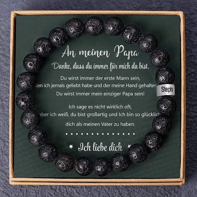Kettenmachen Personalisiertes 1 Name Perle Vulkangestein Armband-An meinen Papa-Geschenkkarte Set