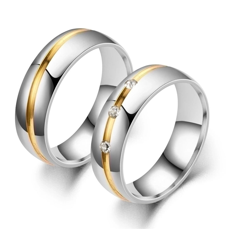 Titanium Steel Inlaid Zircon Geometric Gem Wedding Bands