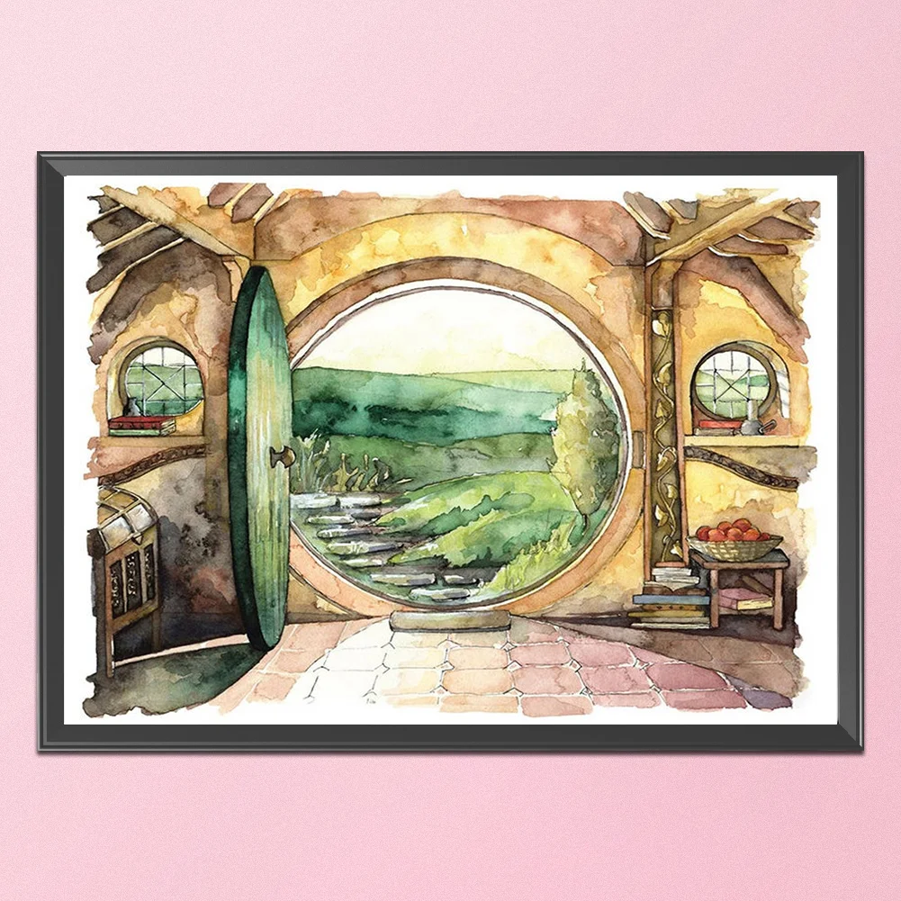 11CT Full Stamped Cross Stitch - Hobbit House(Canvas|50*40CM)
