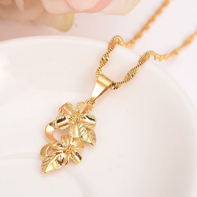 24k flower Necklacewith Pendant Women/Men Lovers Jewelry Valentines Gift