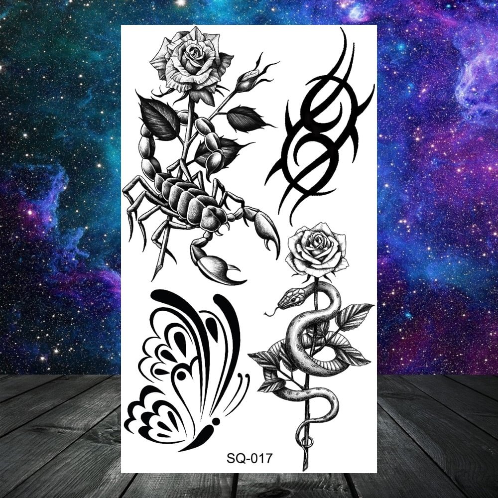 Elephant Lotus Butterfly Henna Temporary Tattoos For Women Adult Men Lion Dragon Flower Dragon Fake Tattoo Neck Arm Small Tatoos