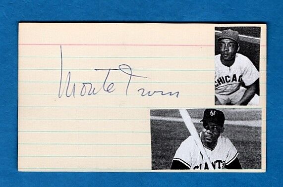 MONTE IRVIN-CHICAGO CUBS AUTOGRAPHED 3X5 CARD W/Photo Poster painting-HOF (d.2016)