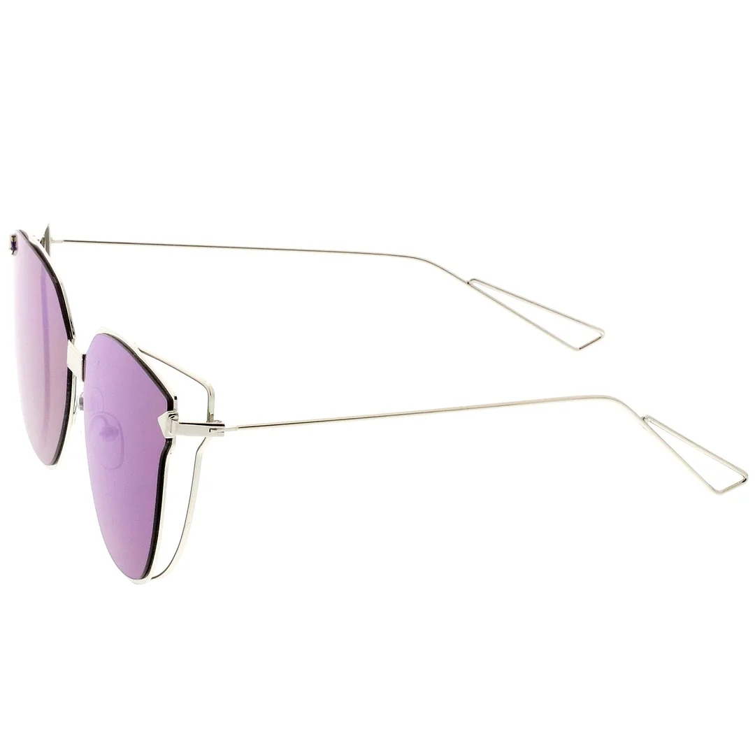 Oversize Cat Eye glasses With Mirrored Flat Lens And Wire Arms 59mm