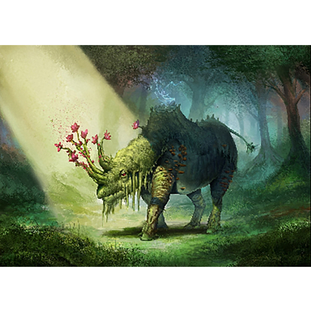 

40*30CM - Round Drill Diamond Painting - Green Rhinoceros, 501 Original