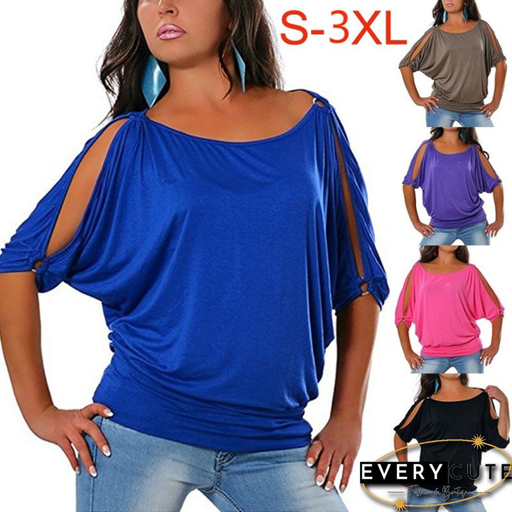 Casual Women's Cold Shoulder Short Sleeve Cotton T Shirt Blouse Fashion Tops