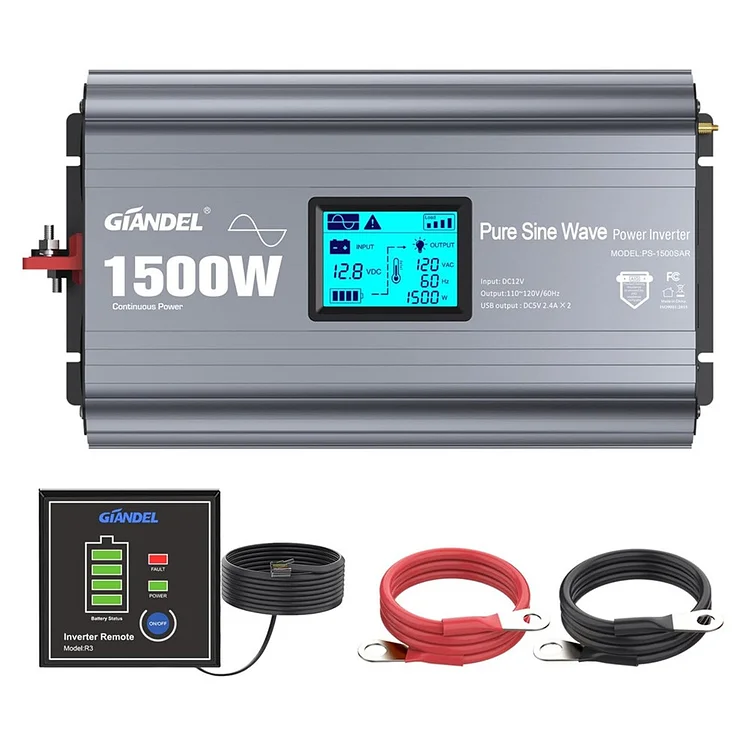 GIANDEL 1500W Pure Sine Wave Power Inverter 12V DC to 110V~120V AC