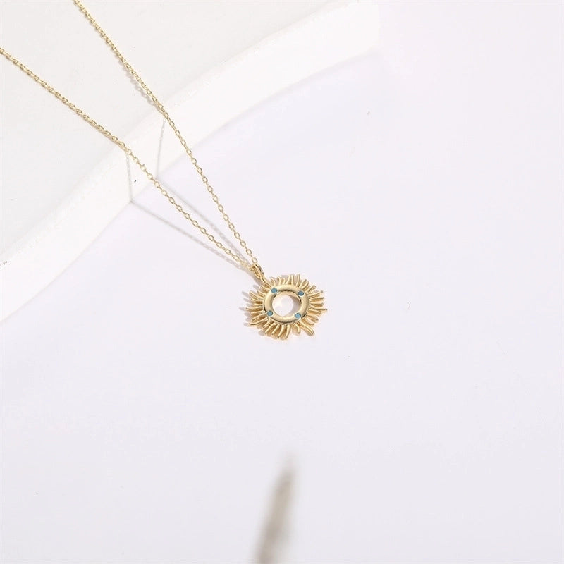 Copper Gold Plated Christmas Tree Sun Moon Zircon Pendant Necklace