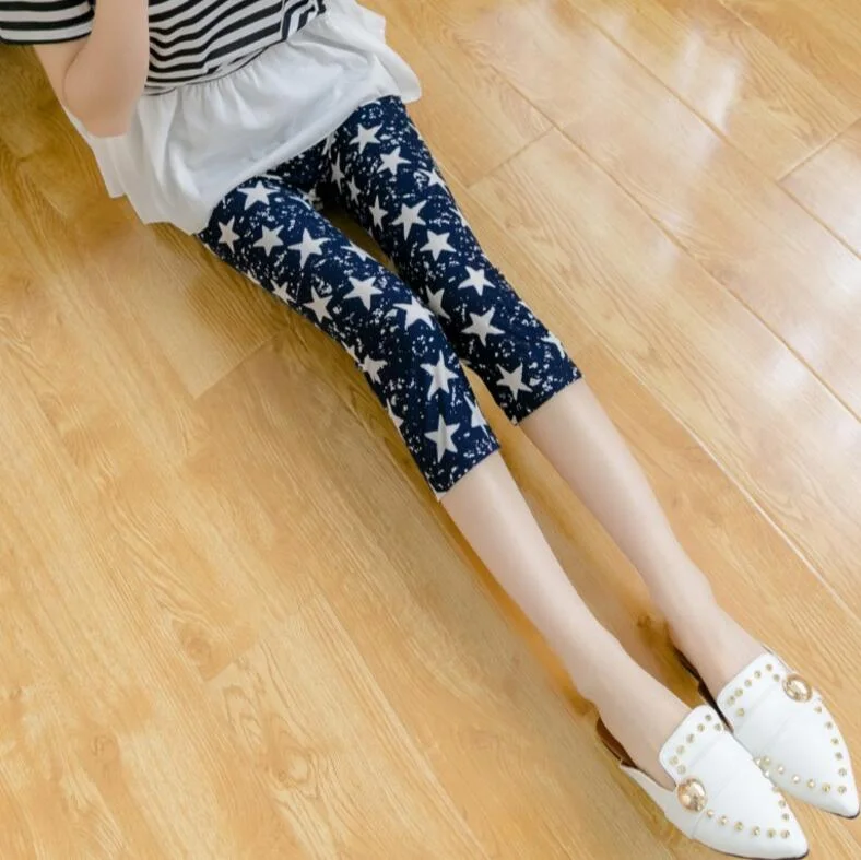 CUHAKCI Summer Printing Women Leggings Cropped Pants Casual Stretched Graffiti Tie Dyed Elastic Capris