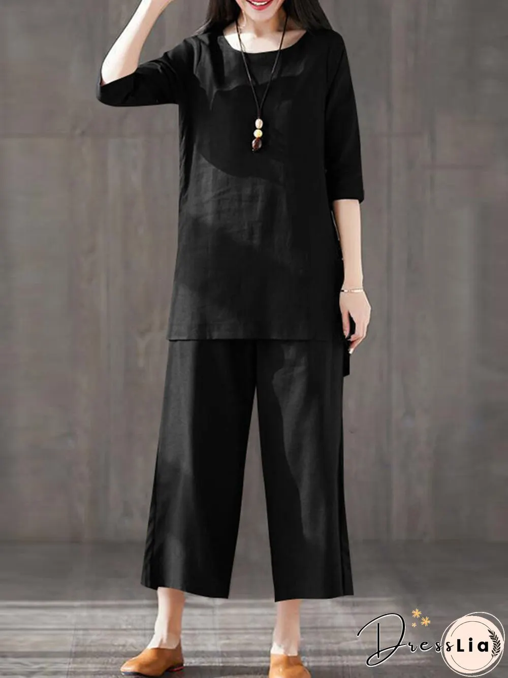 Solid Pocket High-low Slit Straight Leg Two Pieces Suit