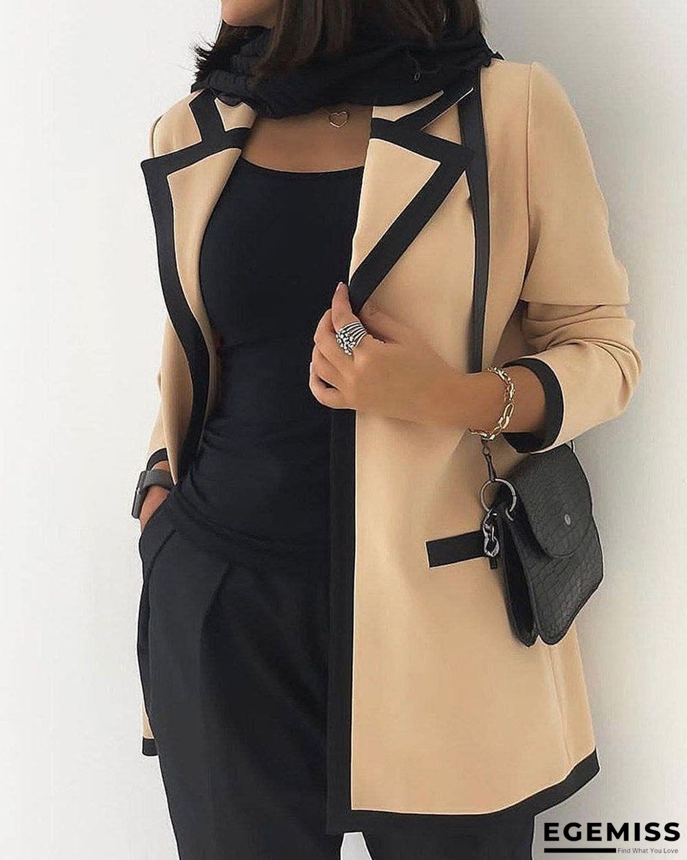 Contrast Binding Pocket Design Long Sleeve Blazer Coat | EGEMISS