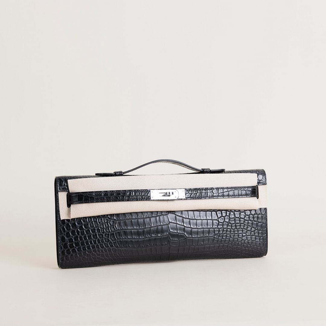 Kelly cut Matte Porosus Crocodile 89 Noir  PHW