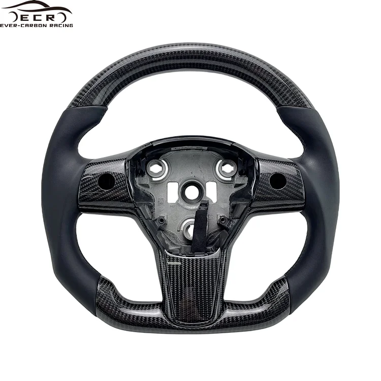 Ever-Carbon Racing ECR Best Selling Flat Bottom Carbon Fiber Steering Wheel For Tesla Model 3 Steering Wheel Cover