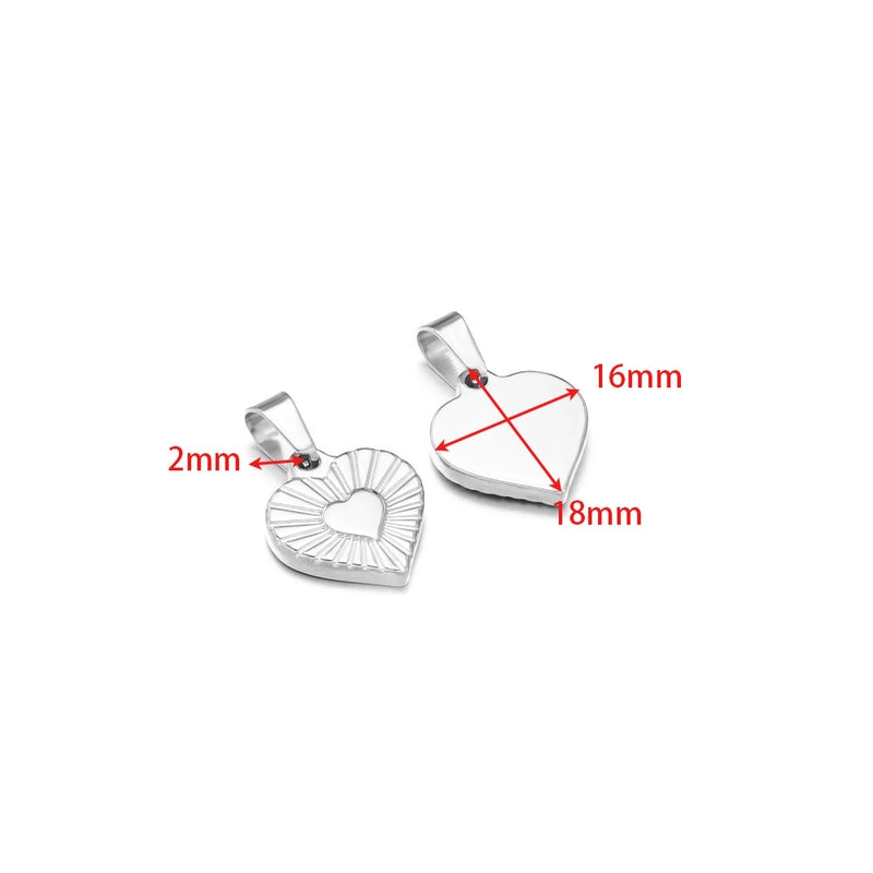 5 PCS/Package 14*17mm 304 Stainless Steel Heart Shape Pendant Jewelry Accessories