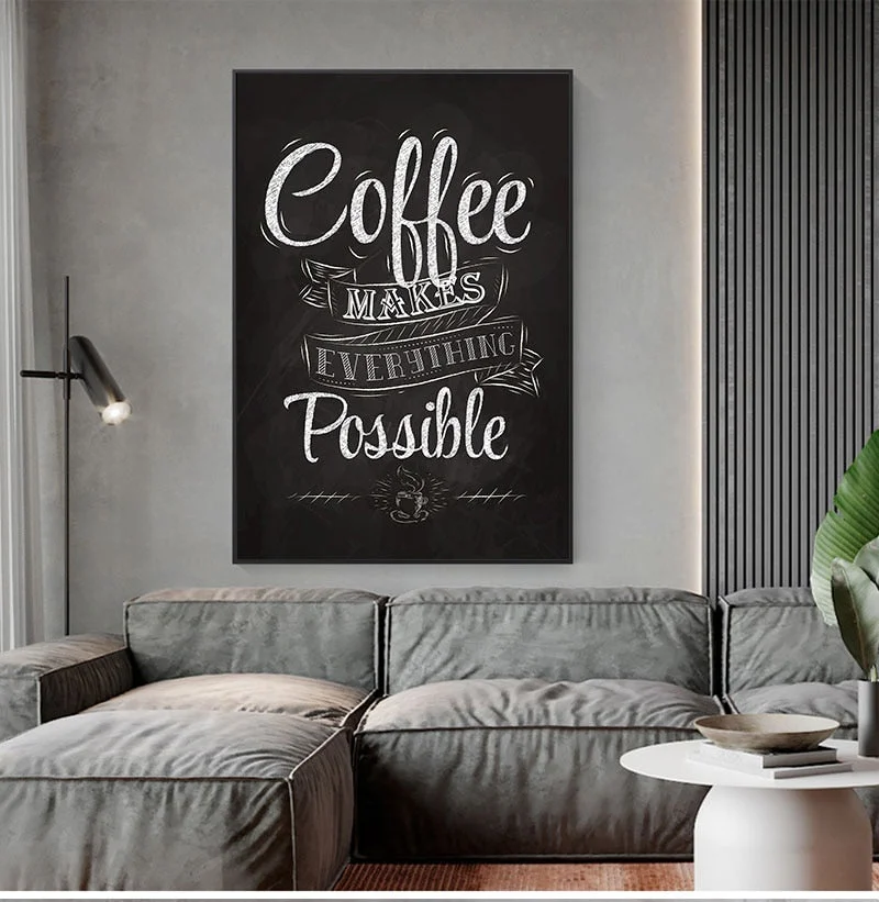 Coffee Funny Quote Print Cafe Wall Art Retro Poster Decor , Chalk Blackboard Style Art Canvas Painting Coffee Shop Wall Picture
