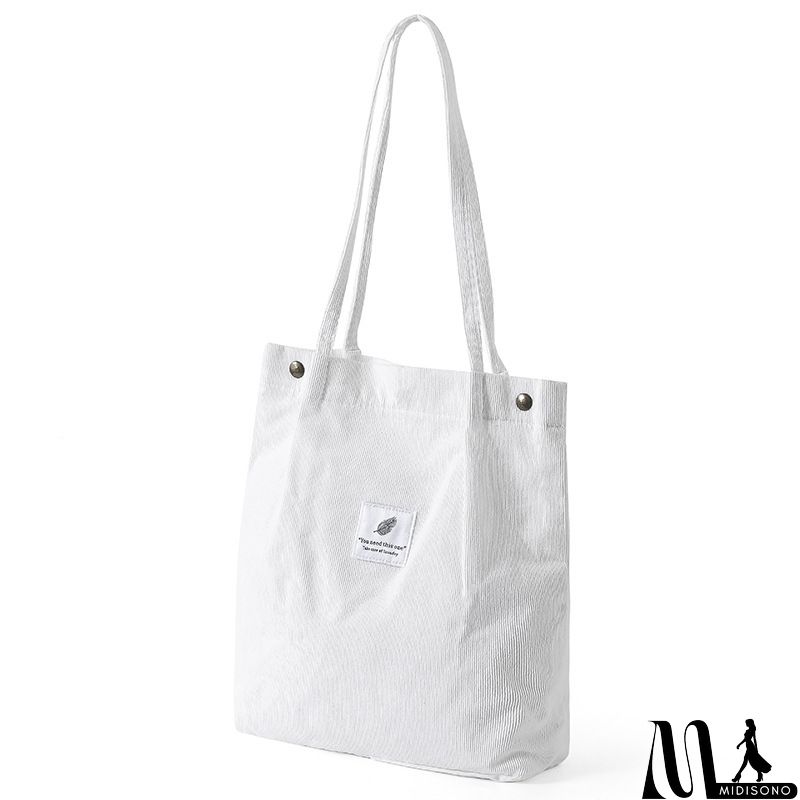 MidiSono - Women Large Smiley Corduroy Shoulder Tote Bag