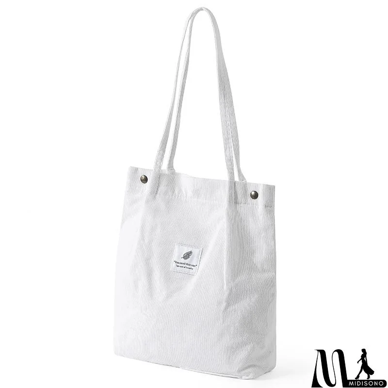 MidiSono - Women Large Smiley Corduroy Shoulder Tote Bag