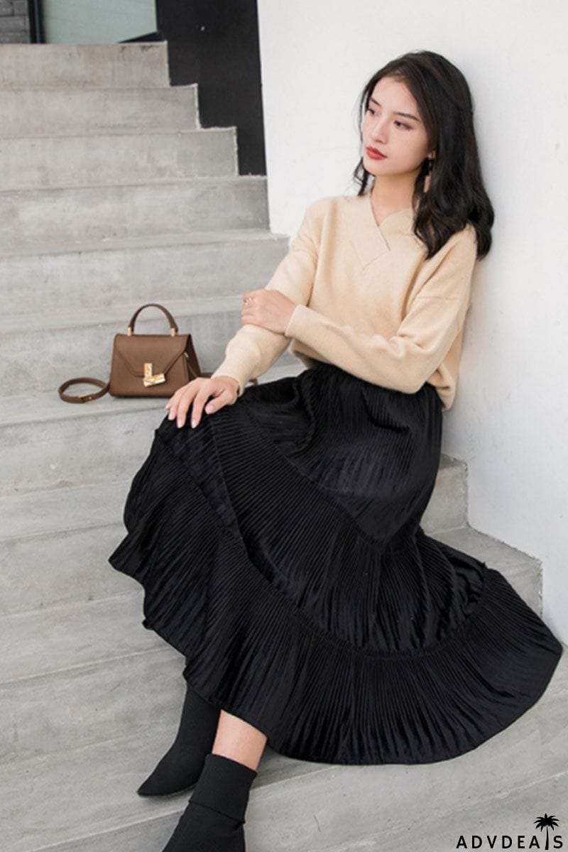Pleuche Pleated Skirt