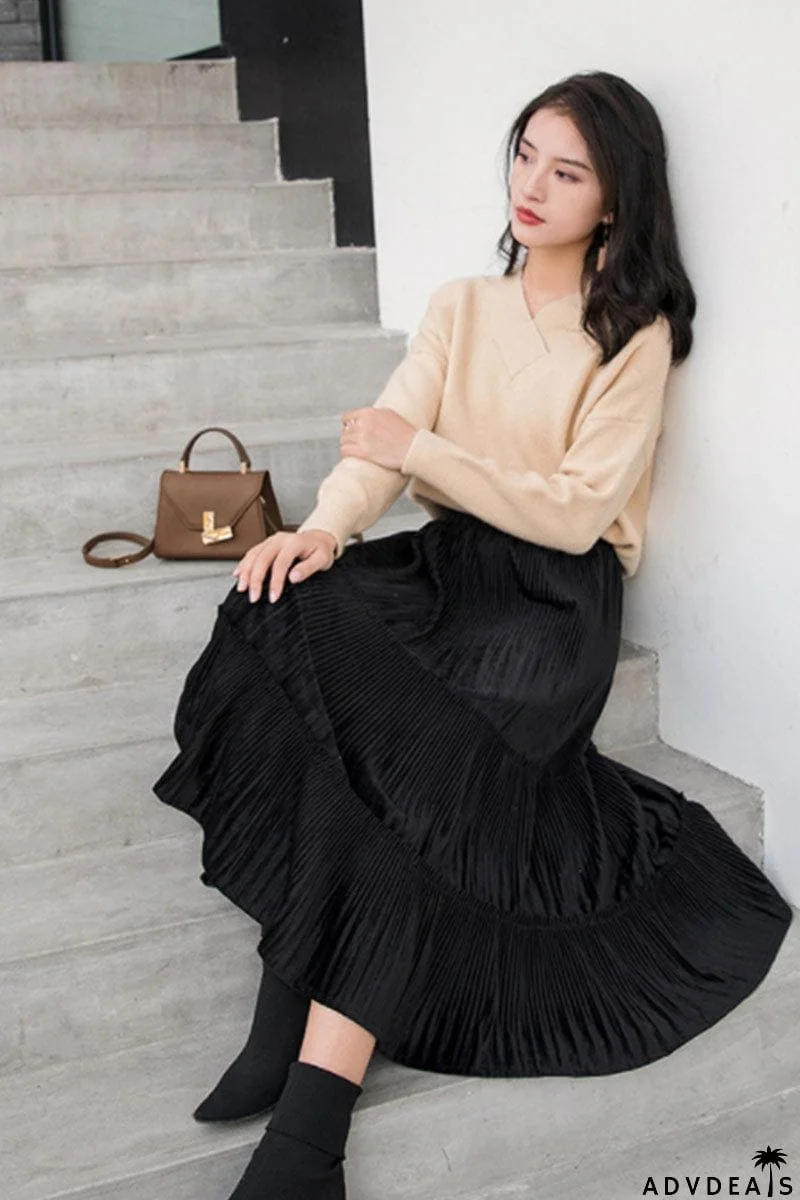 Pleuche Pleated Skirt