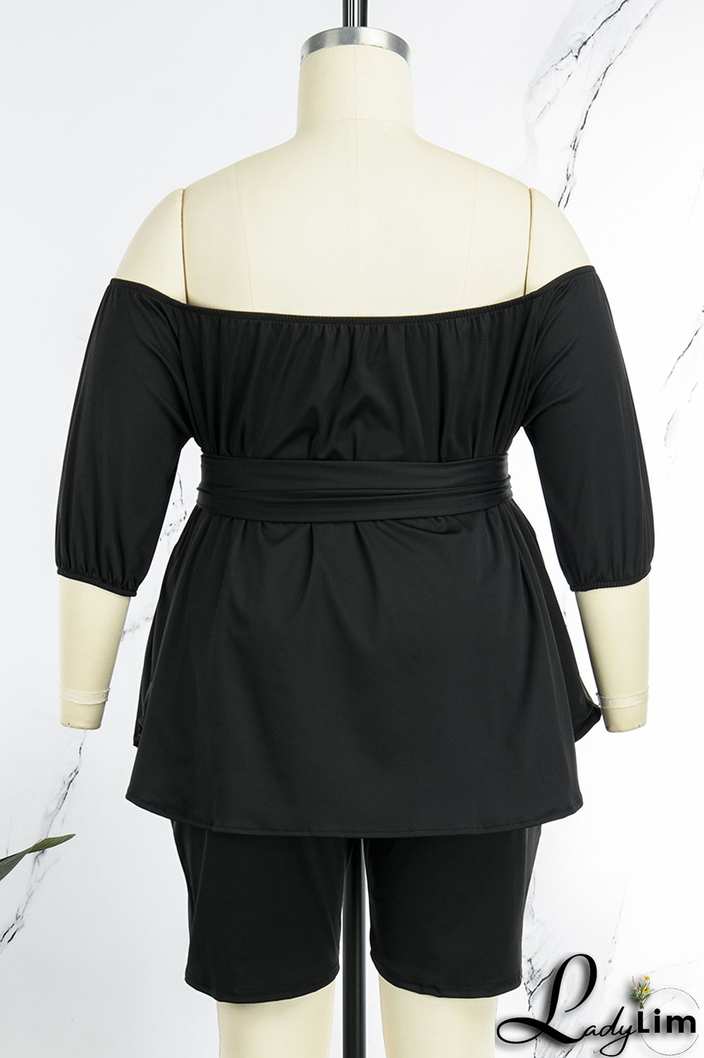 Khaki Casual Solid Bandage Patchwork With Belt Off the Shoulder Plus Size Two Pieces