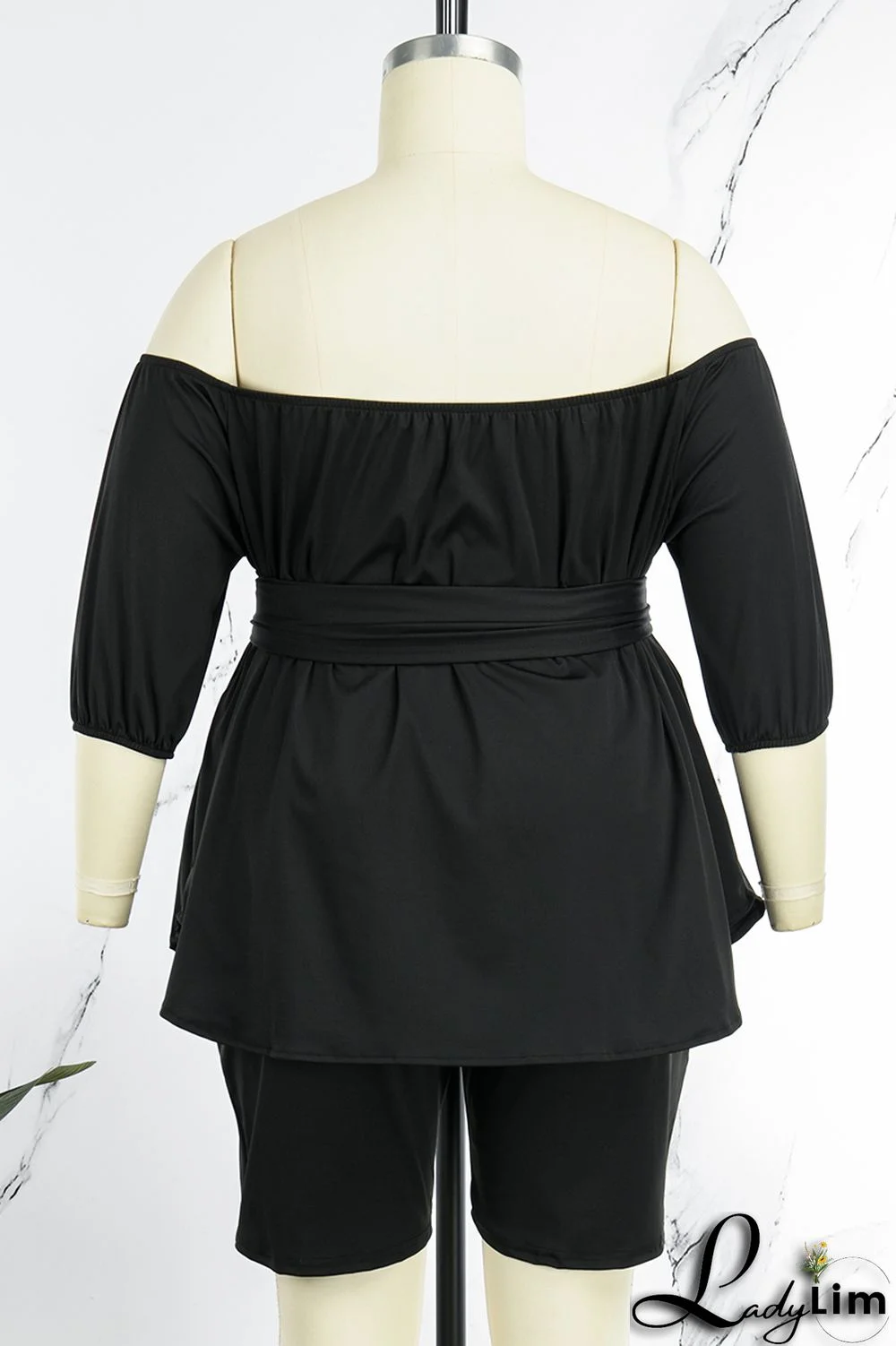 Khaki Casual Solid Bandage Patchwork With Belt Off the Shoulder Plus Size Two Pieces