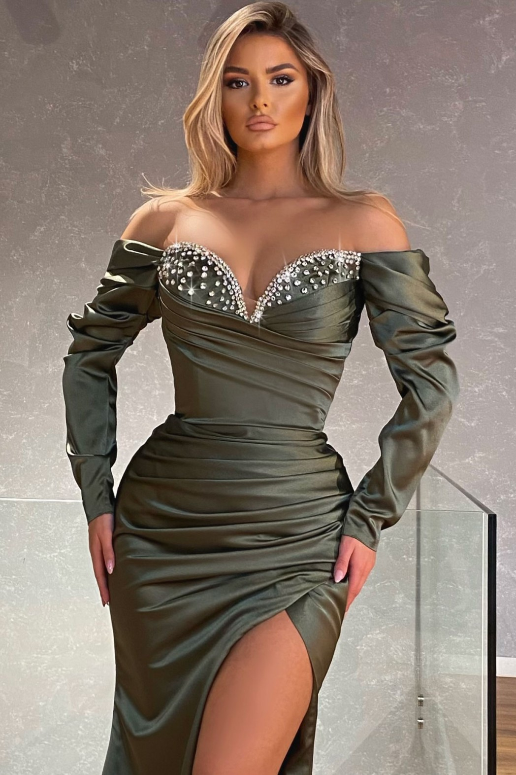 Strapless Red Satin Prom Dresses, Beaded Prom Dresses, Long Prom Dresses, PD0720