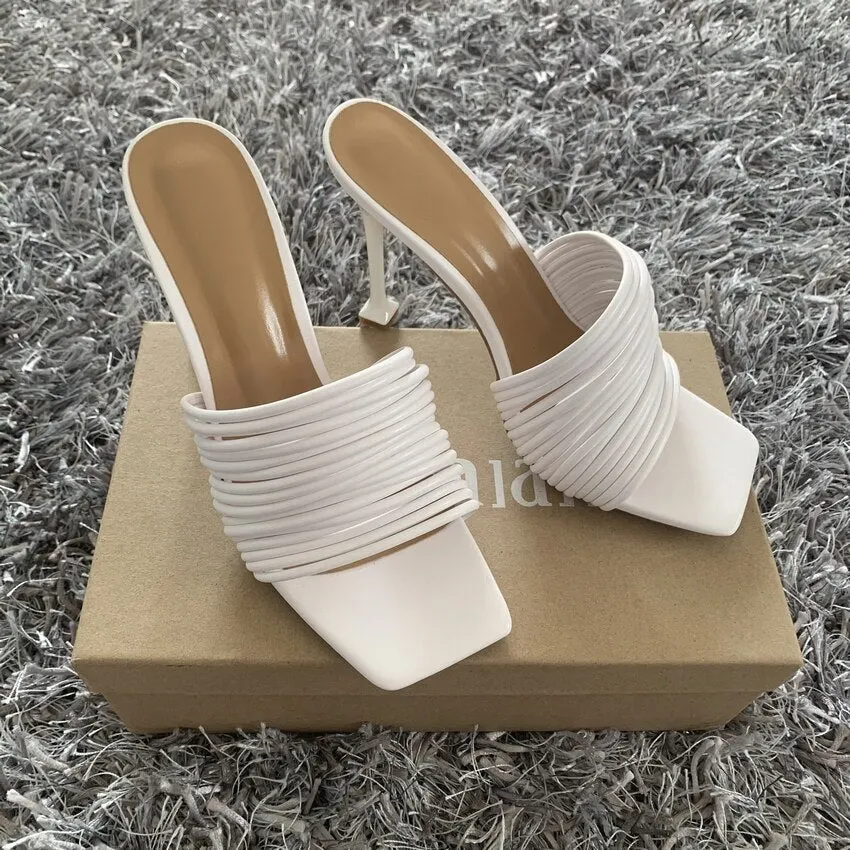 2021 Summer Women Sandals Square Toe Ladies Heel Mules Sexy Thin High Heels Sandals Slippers Female Fashion Woman Shoes 10.5CM