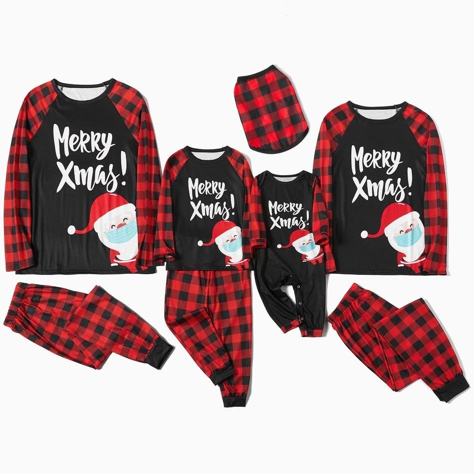 Mosaic Family Matching Santa Print Plaid Christmas Pajamas Sets(Flame resistant)