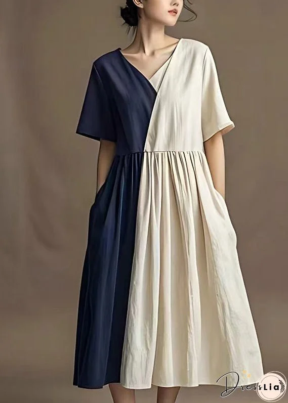 Modern Colorblock Asymmetrical Patchwork Cotton Long Dresses Summer
