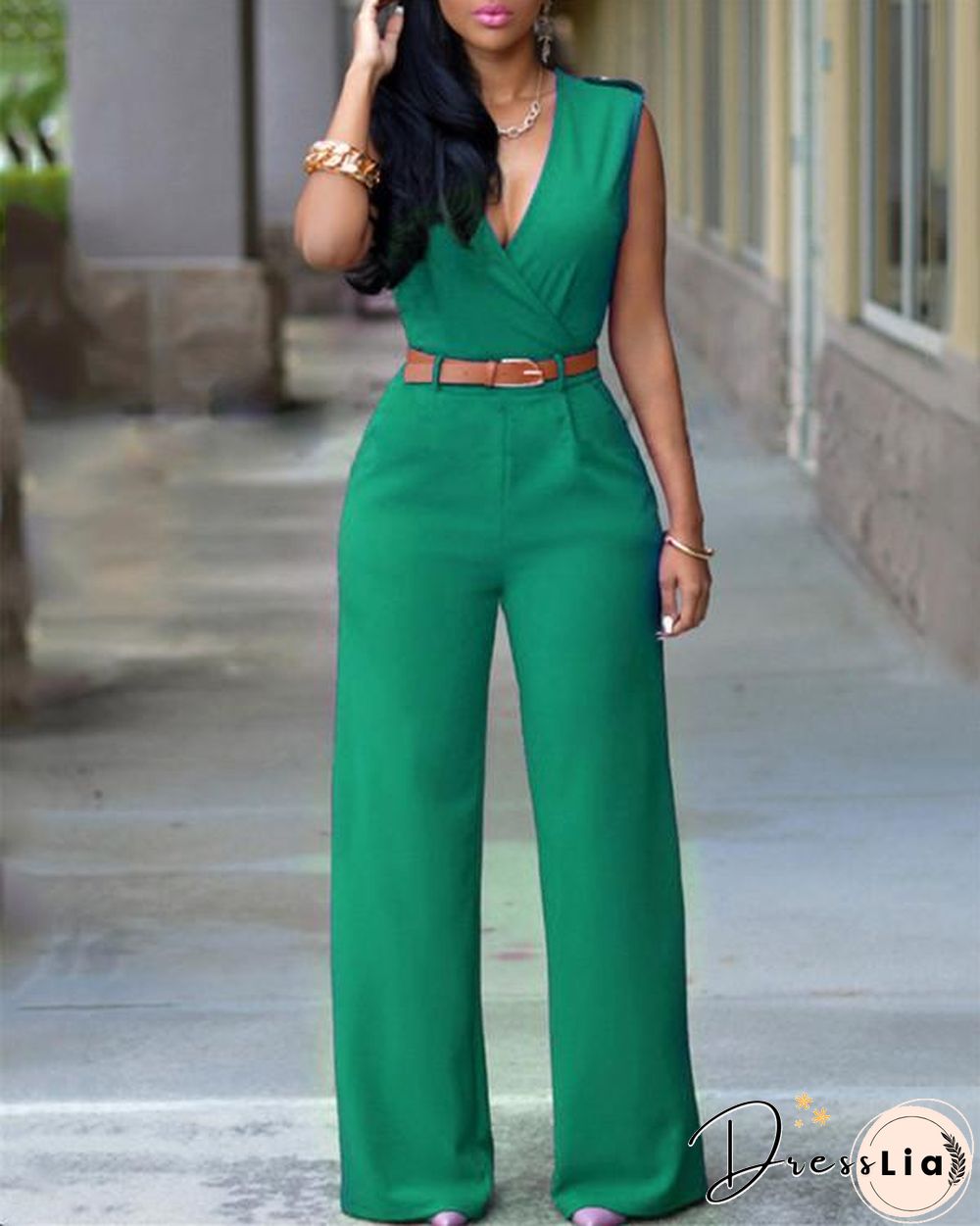 V Neck Solid Casual Short Sleeve Jumpsuits