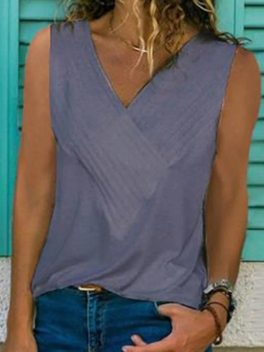 V-Neck Solid Color Tank Top