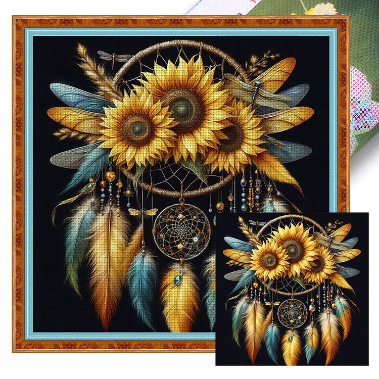 【Huacan Brand】Sunflower Dream Catcher (45*45cm) 14CT Stamped Cross Stitch gbfke