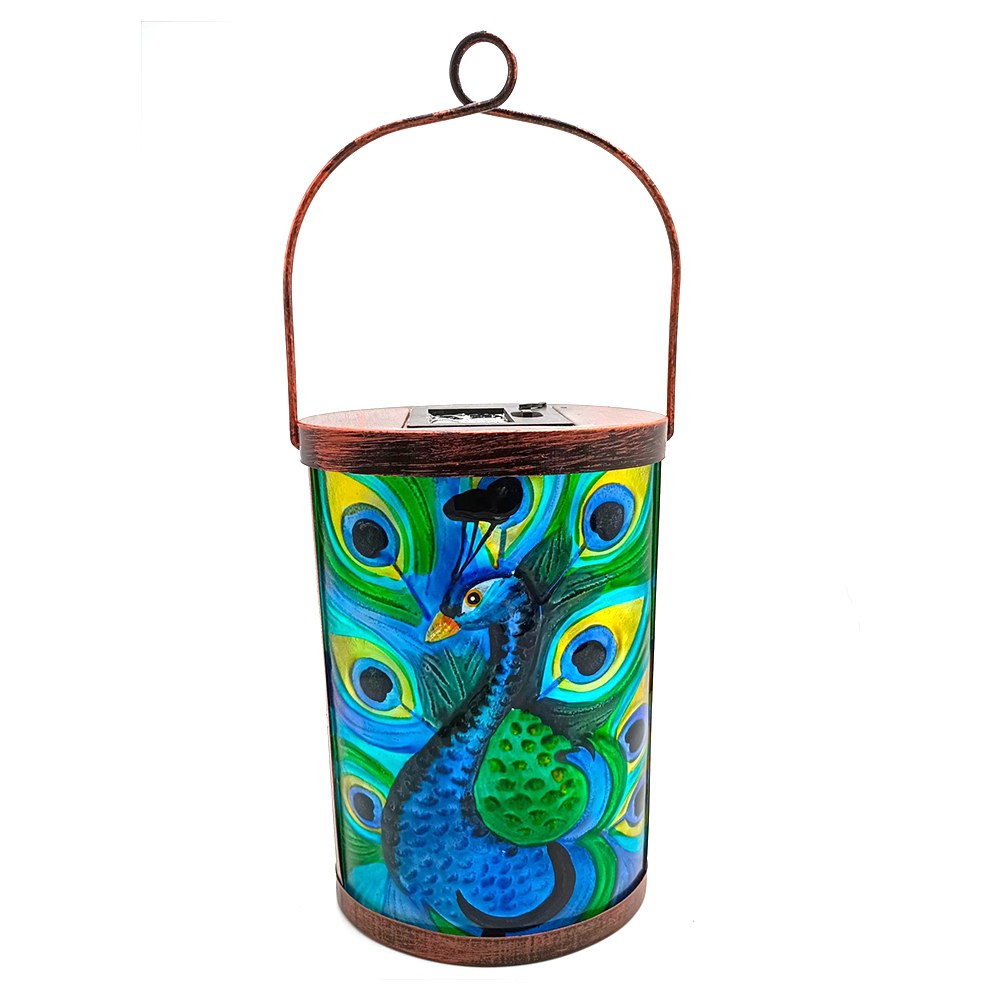 

LED Solar Lantern Peacock Glass Painting Hanging -Solar Light, 501 Original