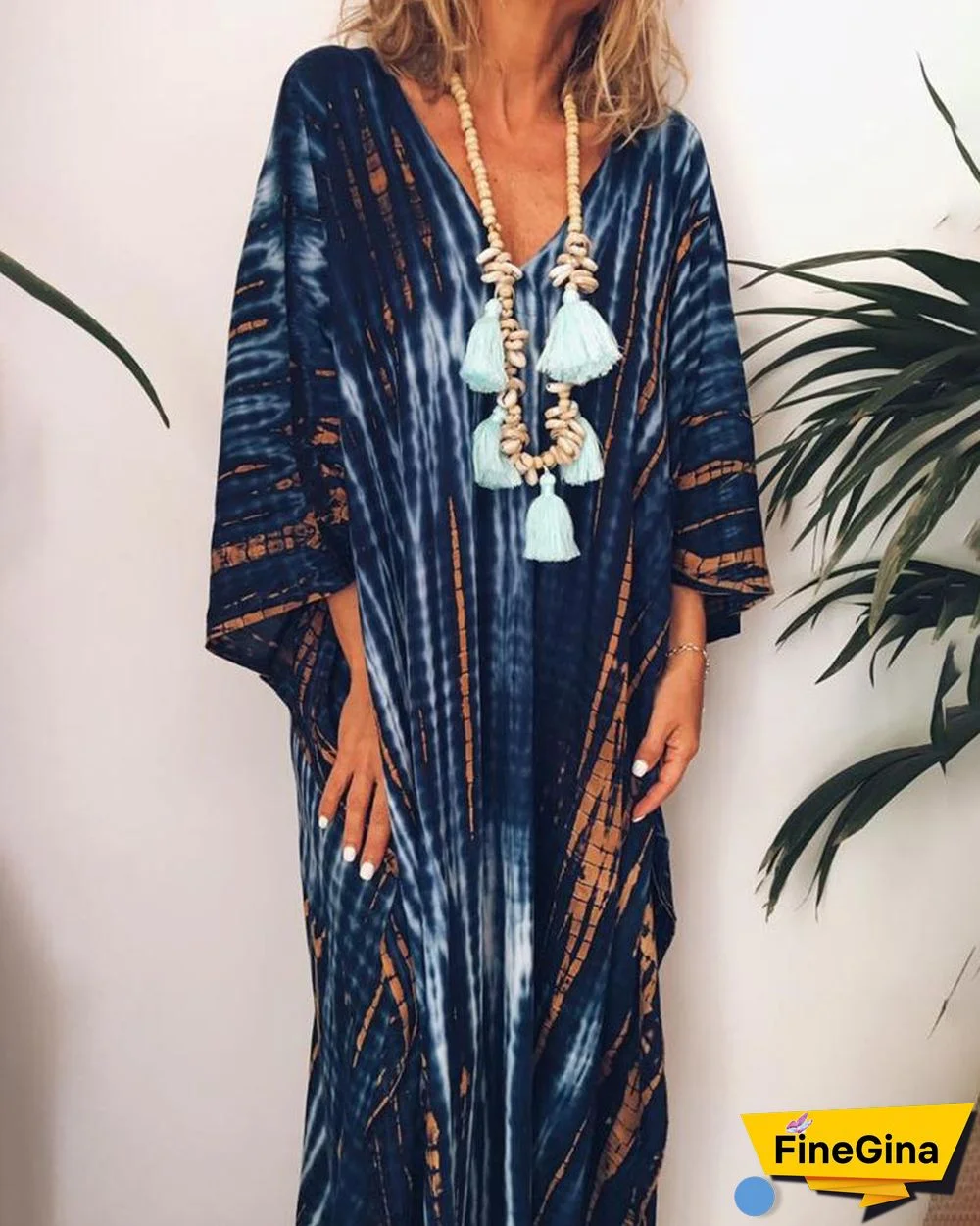 Tie-Dye Print Batwing Sleeve Loose Maxi Dress P15981