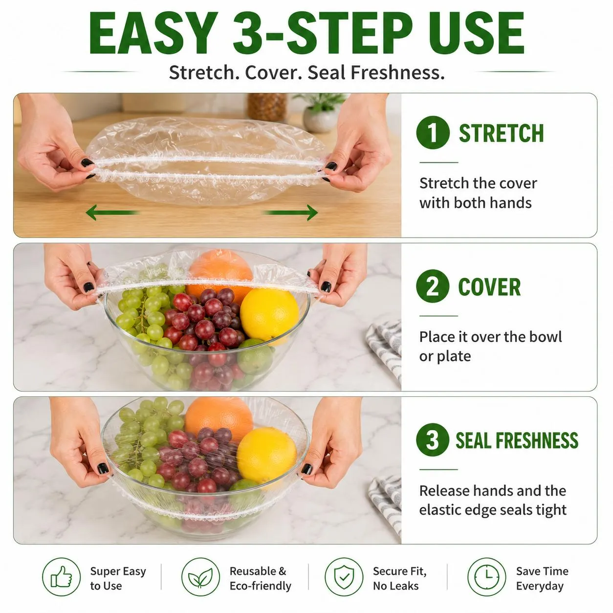 100 disposable elastic food lids, flexible kitchen dish lids, plastic wrap alternatives for food storage and leftover preservation.