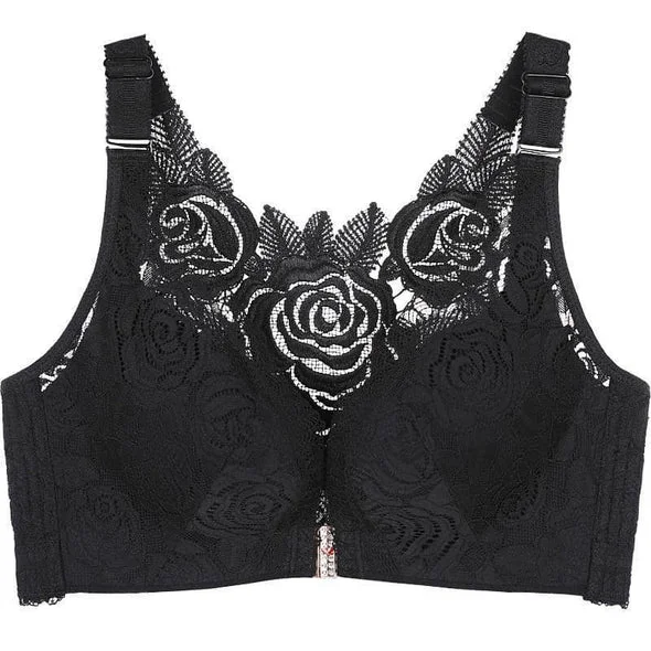 🎁LAST DAY 45% OFF🎁Rose Embroidery Front Closure Wirefree Bra – Seamless, Beauty Back, Comfy