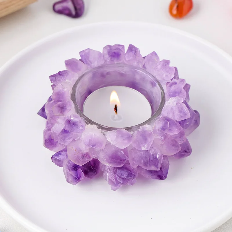 Natural Amethyst Cluster Candlestick Home Decoration
