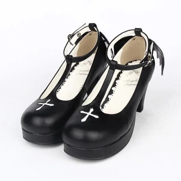 Black Angell Wing And Cross Lolita Princess Shoes SP154045