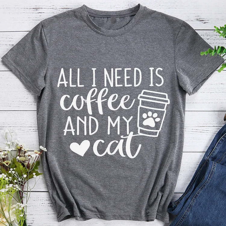 ANB - All i need is coffee and my cat T-shirt Tee -01843