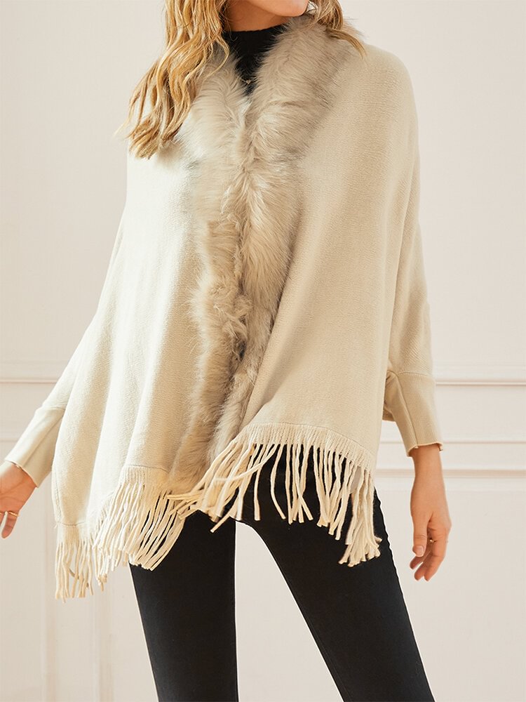 Solid Fringe Hem Dolman Sleeve Open Front Cape Cardigan - Life is Beautiful for You - SheChoic