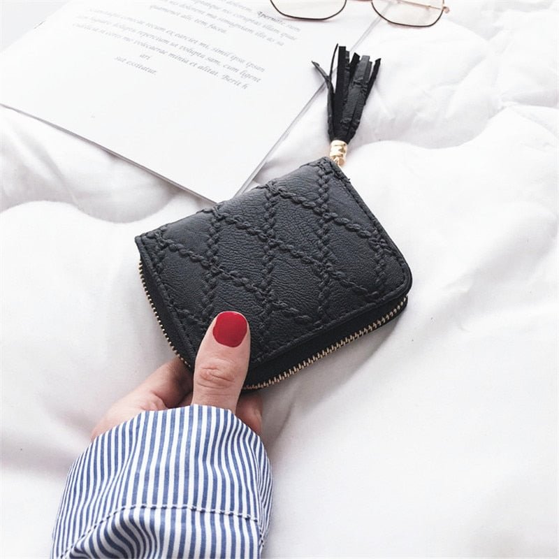 PURDORED 1 Pc Vintage Women Short Card Holder Tassel Lady Solid Business Bank Card Case Credit ID Passport Cover Cards Wallet