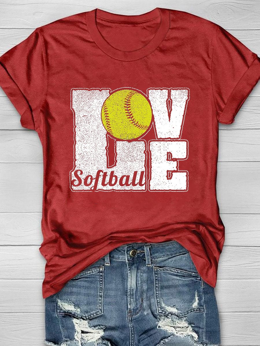 Softball Love Print Short Sleeve T-Shirt