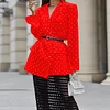 Women's Elegant Polka Dot Lapel Office Lady Long Sleeve Blazer