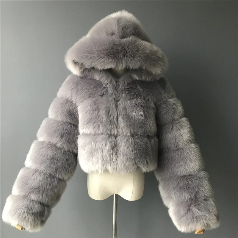 Uveng Fur Imitation Fox Stitching Hooded Long Coats