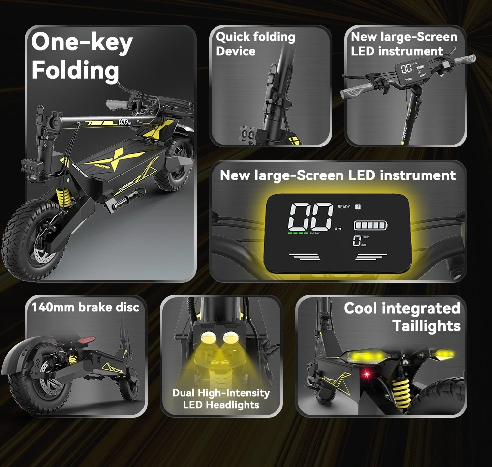 OOTD T10 Electric Scooter, 500W Motor, 48V 13AH Battery, 11 inch Vacuum Tires, 50km/h Max Speed, 45km Range, Front & Rear Disc Brakes, Front & Rear Spring Shock Absorber