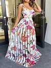 Floral-Print Split-Joint Bandeau Bohemia Maxi Dress