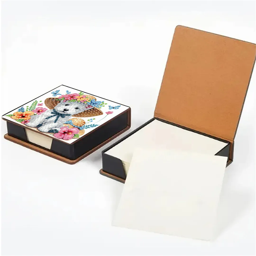5D Puppy DIY PU Diamond Painting Notecard Box with 160 Sheets Paper Note Holder