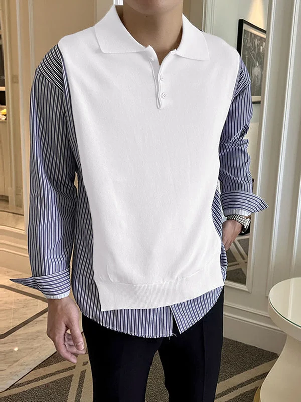 Aonga - Mens Striped Patchwork Long Sleeve Shirt J