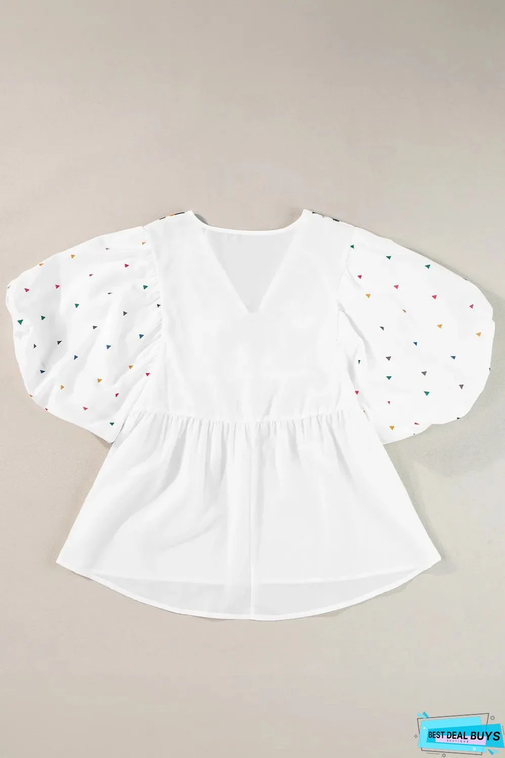 Printed V-Neck Puff Sleeve Blouse
