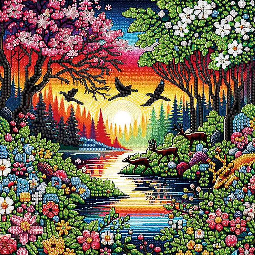 Flowers In The Woods 30*30cm(canvas) special shaped drill diamond painting